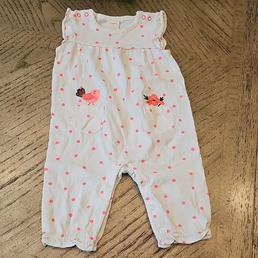 Gymboree White Romper with Pink Polka Dots 3-6 Months